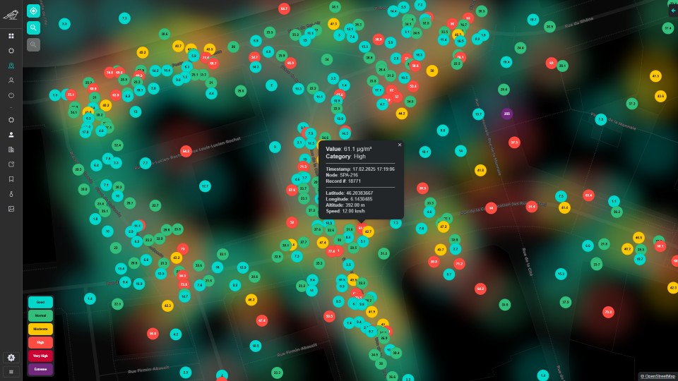 Sparrow Map showing raw measurements